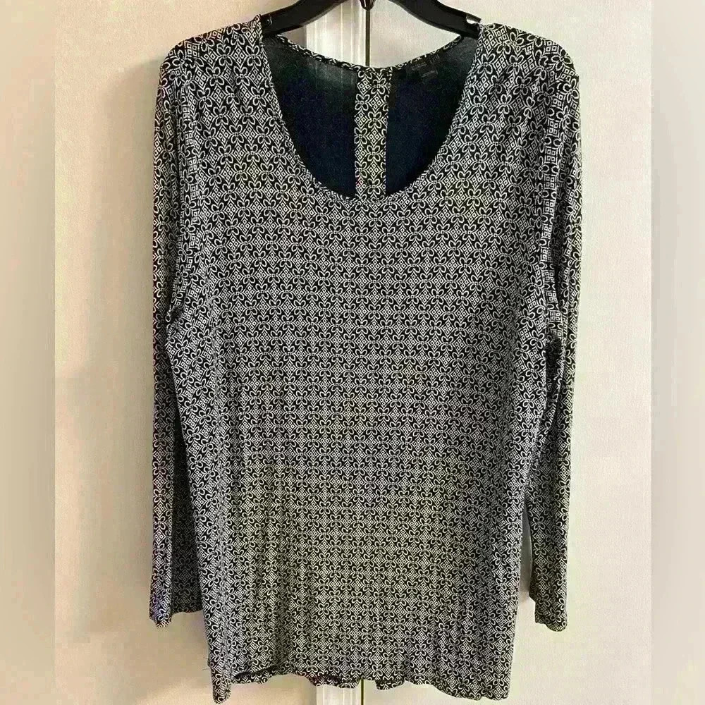J Jill Wearever Tunic Top Large Floral Faux Button Back Long Line